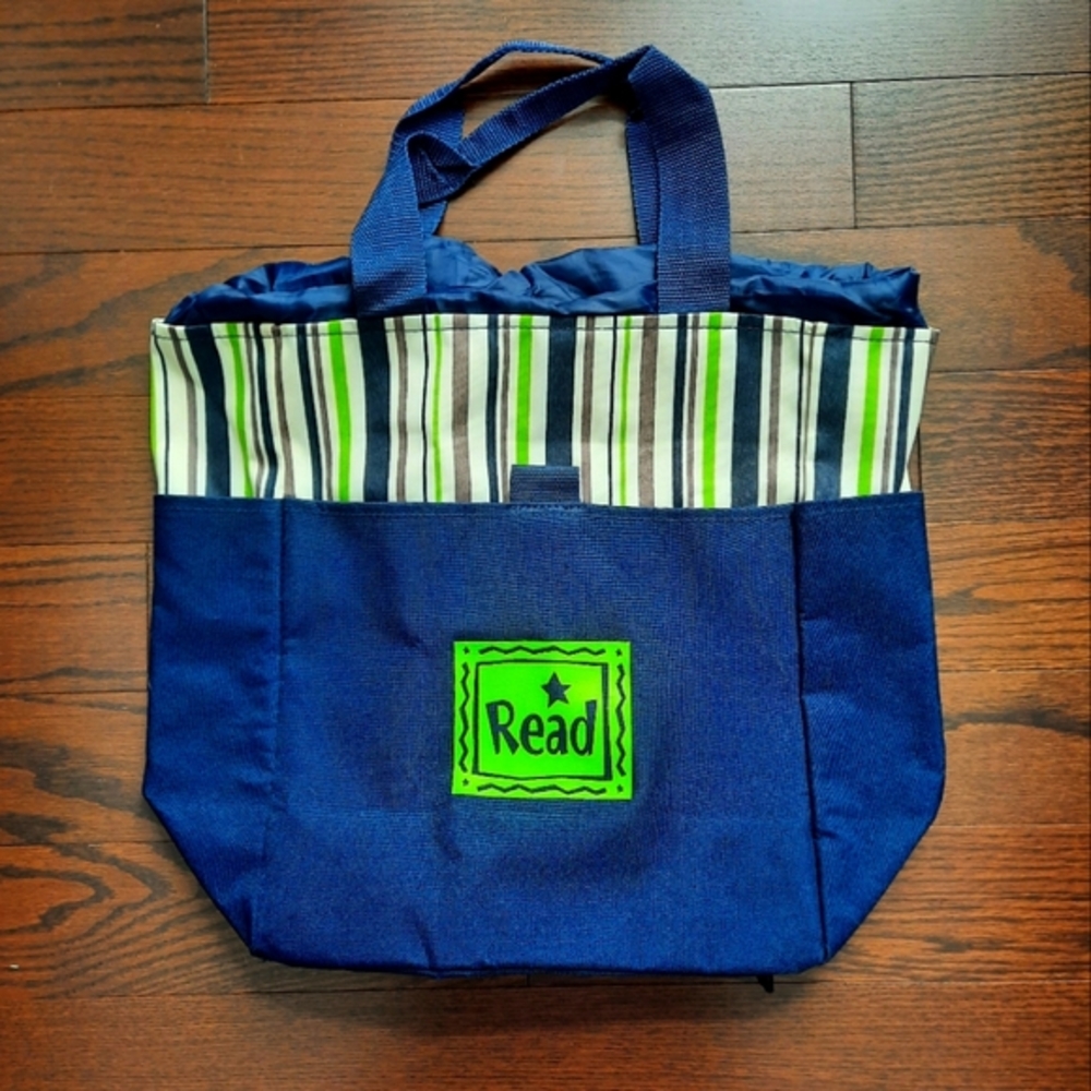 Blue and Green Striped Tote Bag/Backpack